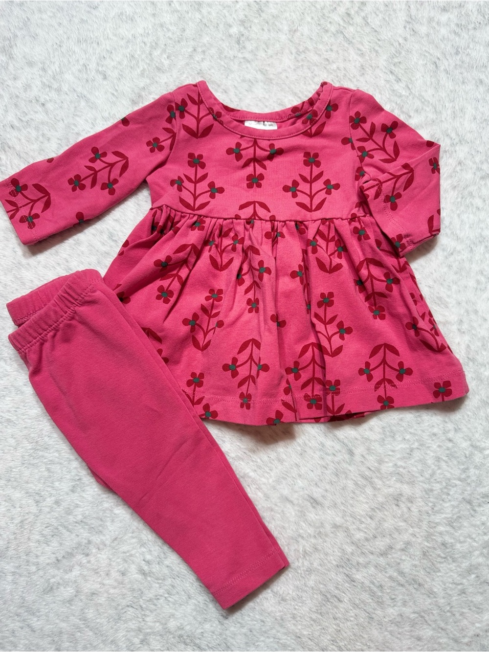 NWOT Hanna Andersson Pink Floral Dress Leggings Set 0-3M Baby Girl Organic Cotto